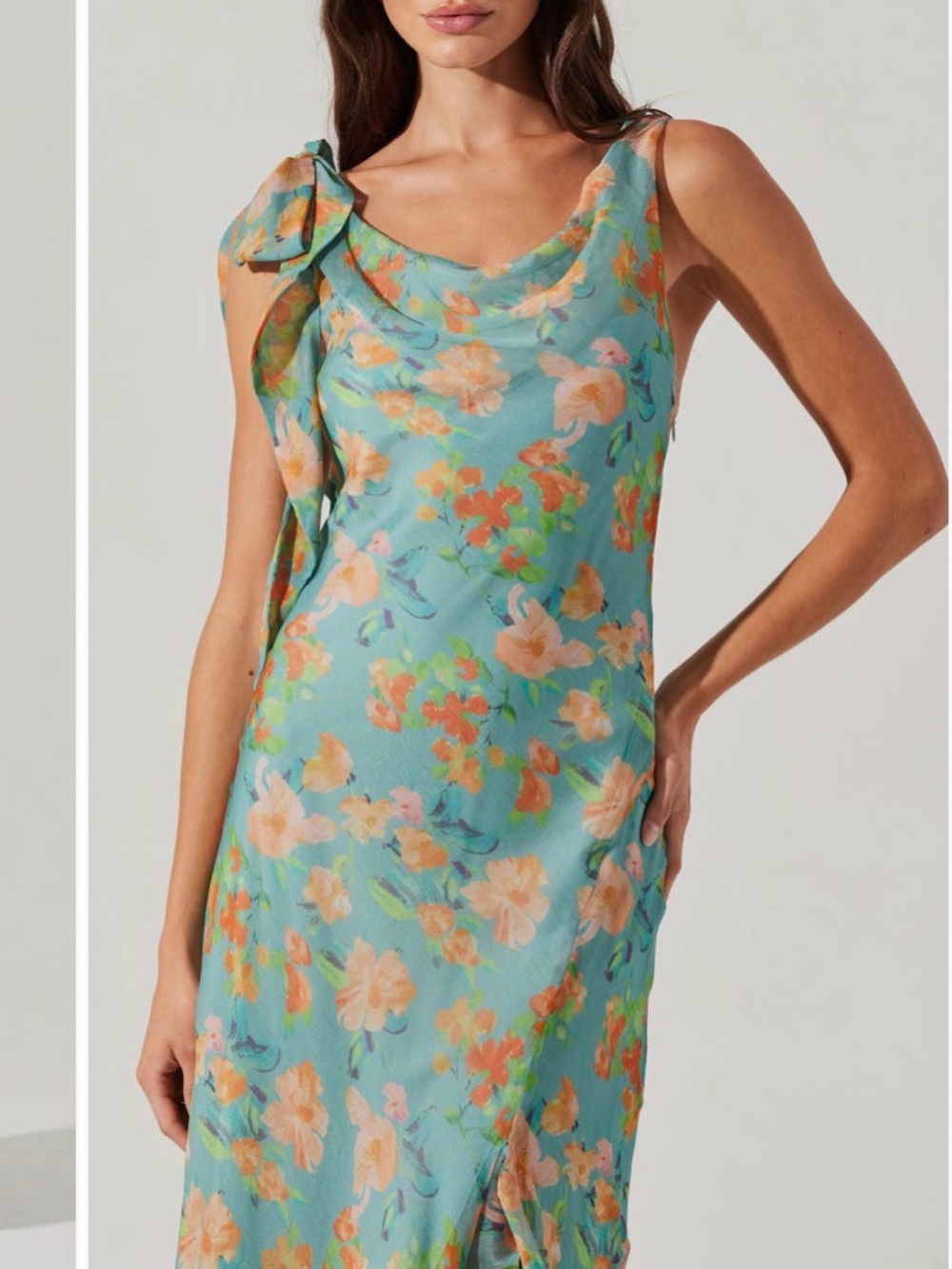 Astr Aqua Floral Maxi Dress with Shoulder Bow